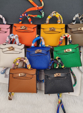 H家mini长款凯莉包包挂件可爱耳机包高档皮质创意汽车钥匙扣挂饰