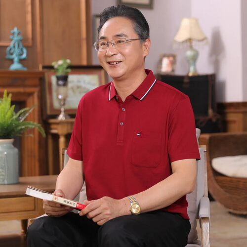 【抗菌红色喜庆】中老年真口袋polo衫男喜爸爸装宽松t恤短袖婚礼