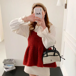 2026年早春新款毛绒吊带马甲女甜美减龄气质叠穿外搭背心上衣潮