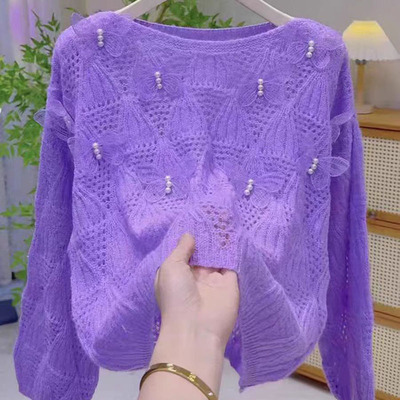亿雪绒韩系温柔风镂空针织衫