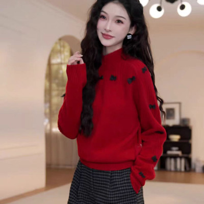 设计感半高领立体蝴蝶结针织衫