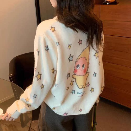 韩系卡通小精灵星星印花针织衫女
