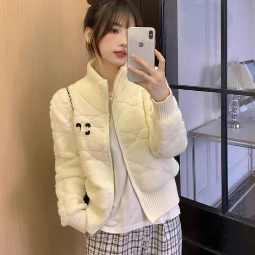 小香风凯旋门刺绣菱格拉链开衫女