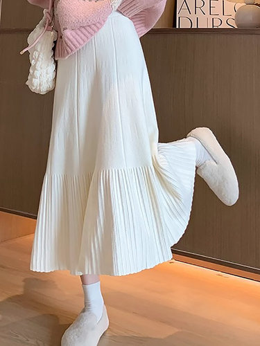 中长百褶裙淑女A子裙褶皱半身裙