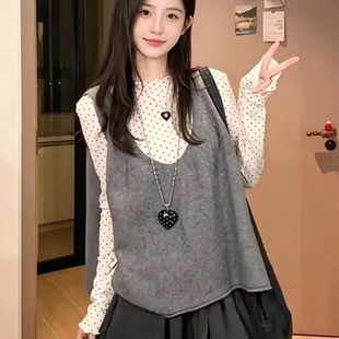 韩系慵懒风U领吊带马甲针织衫女早秋新款氛围感叠穿外搭无袖上衣