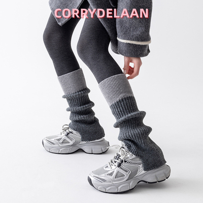灰色开叉针织袜套女秋冬季配雪地靴鲨鱼裤保暖加厚堆堆袜小腿袜子