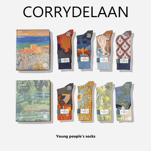 4双礼盒装莫奈系列油画风长袜子