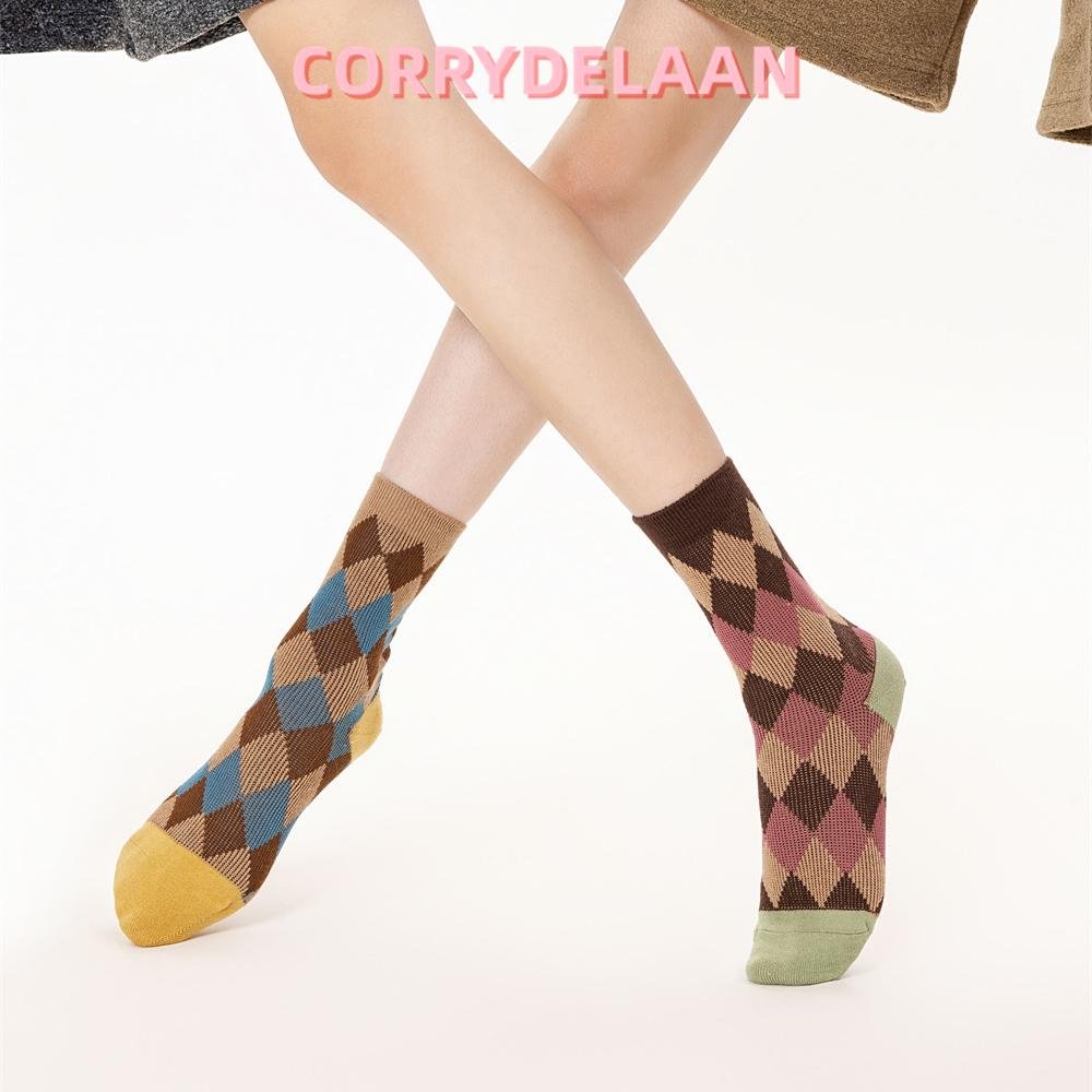 无骨长袜子女秋冬季ins潮日系菱格双针双路中筒袜配小皮鞋堆堆袜