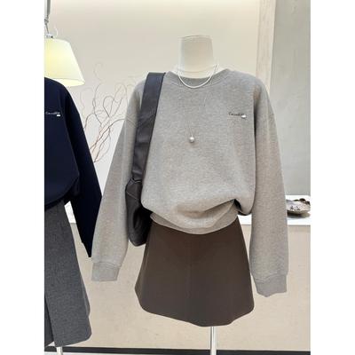 刺绣字母长袖加绒加厚卫衣女秋冬