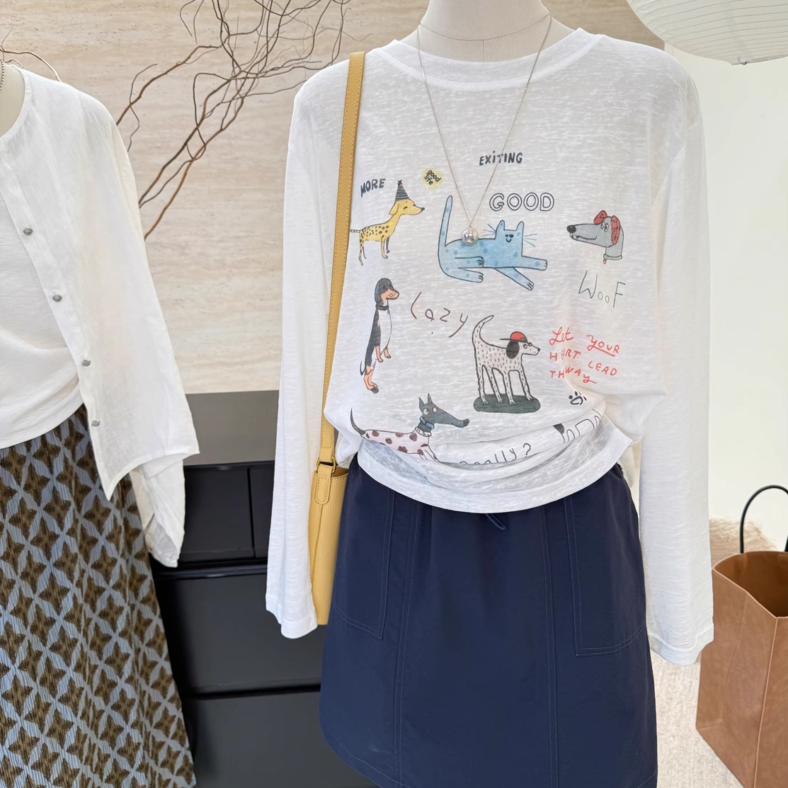 雪花棉夏季宽松长袖T恤女防晒衫