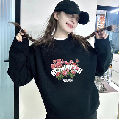 卫衣女2024爆款秋冬长袖黑色女装