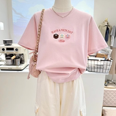 纯棉刺绣精致夏季 tee T恤女上衣半袖 新款 韩系卡通宽松显瘦减龄短袖