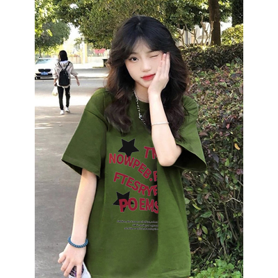 100%纯棉短袖t恤女夏季宽松上衣