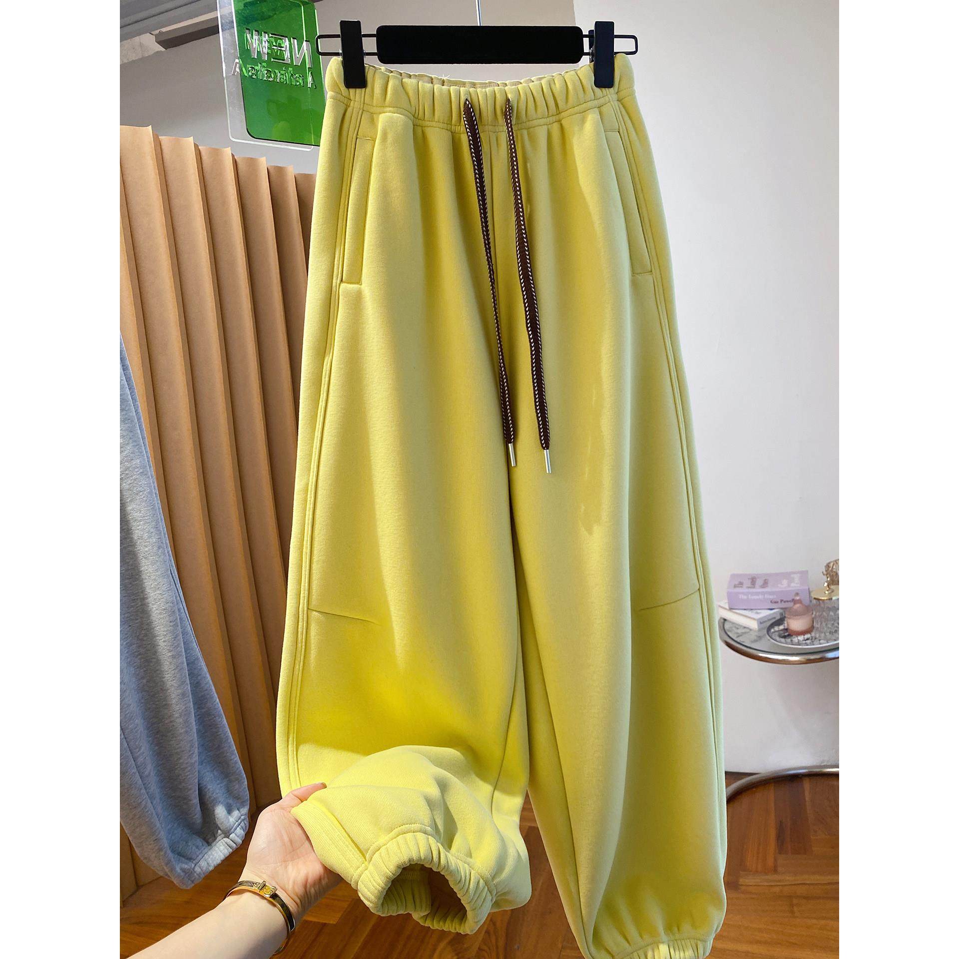 黄色加厚加绒束脚卫裤女秋冬2025新款宽松休闲萝卜裤保暖哈伦长裤,女装/女士精品,卫裤,淘宝优惠券,粉丝福利购,淘宝优惠卷