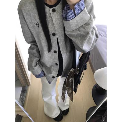 假两件拼接格纹外套上衣开衫卫衣