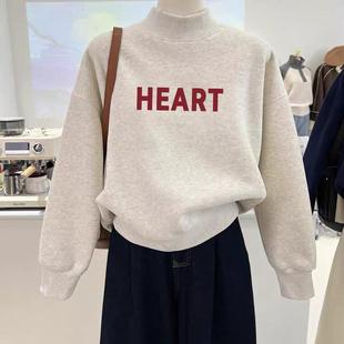 韩版半高领设计感套头卫衣女生2024新款秋冬季加绒上衣慵懒风外套