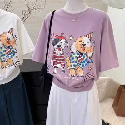 纯棉短袖T恤女夏季宽松上衣tee