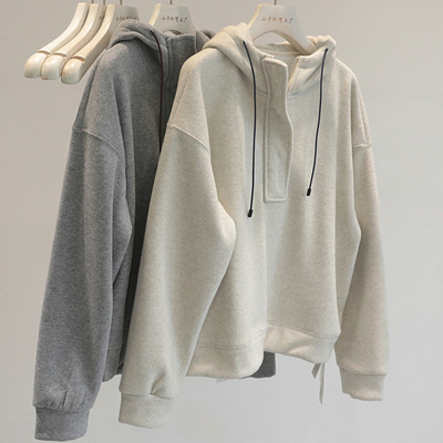 秋冬加绒加厚连帽卫衣女宽松长袖