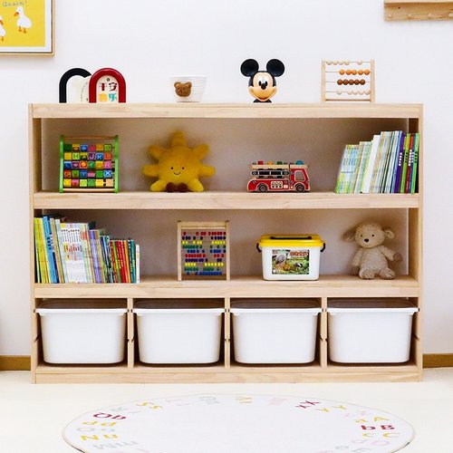 新款实木绘本书架置物架玩具收纳柜二合一儿童房收纳架宝宝绘本架