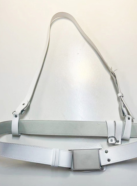 加厚白色真皮合金大方扣三角带斜挎武装巡逻执勤外腰带男女通用