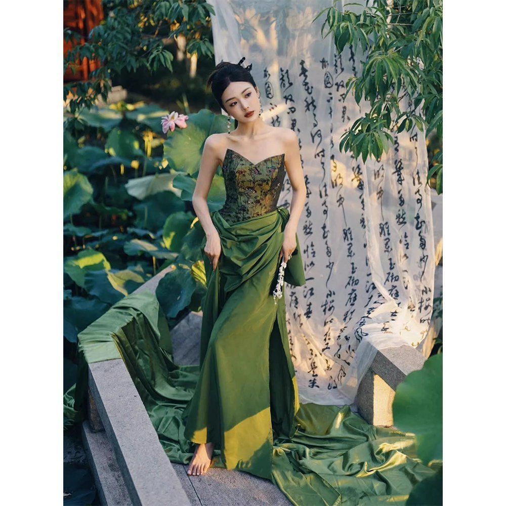 晨袍女新娘婚礼旗袍绿色