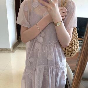 2025新款爆款夏日绝美裙子超好看独特漂亮掐腰减龄浅紫色连衣裙女