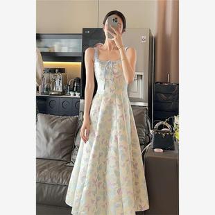 别致蝴蝶印花长裙 微胖大码 时髦法式 复古优雅甜美连衣裙女夏季 新款