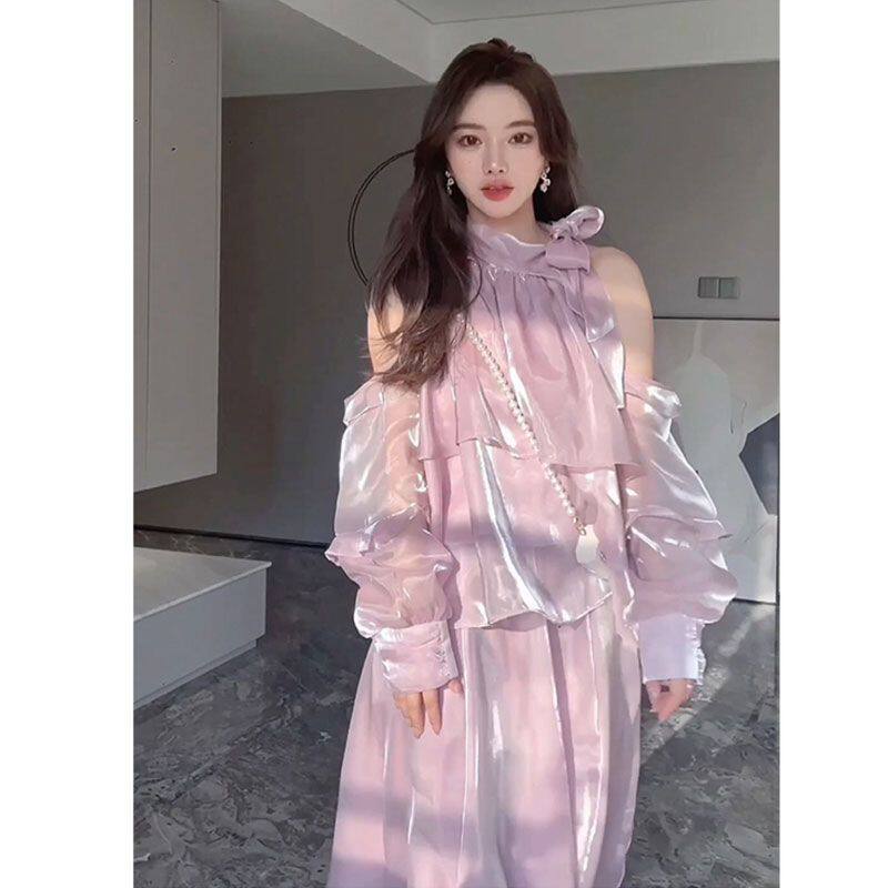 子未初紫色挂脖连衣裙女