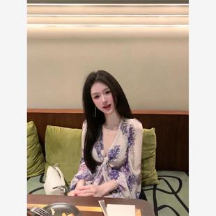 纯欲小众温柔海边度假风高级感连衣裙女夏季 复古开叉裙子 新款 法式