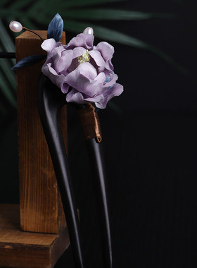 【紫牡丹】原创设计国风非遗绒花发簪紫色牡汉服旗袍新中式发簪女