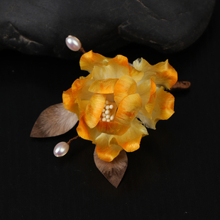 【黄牡丹】非遗绒花簪花头饰古风侧边夹儿童后脑勺汉服国风发饰