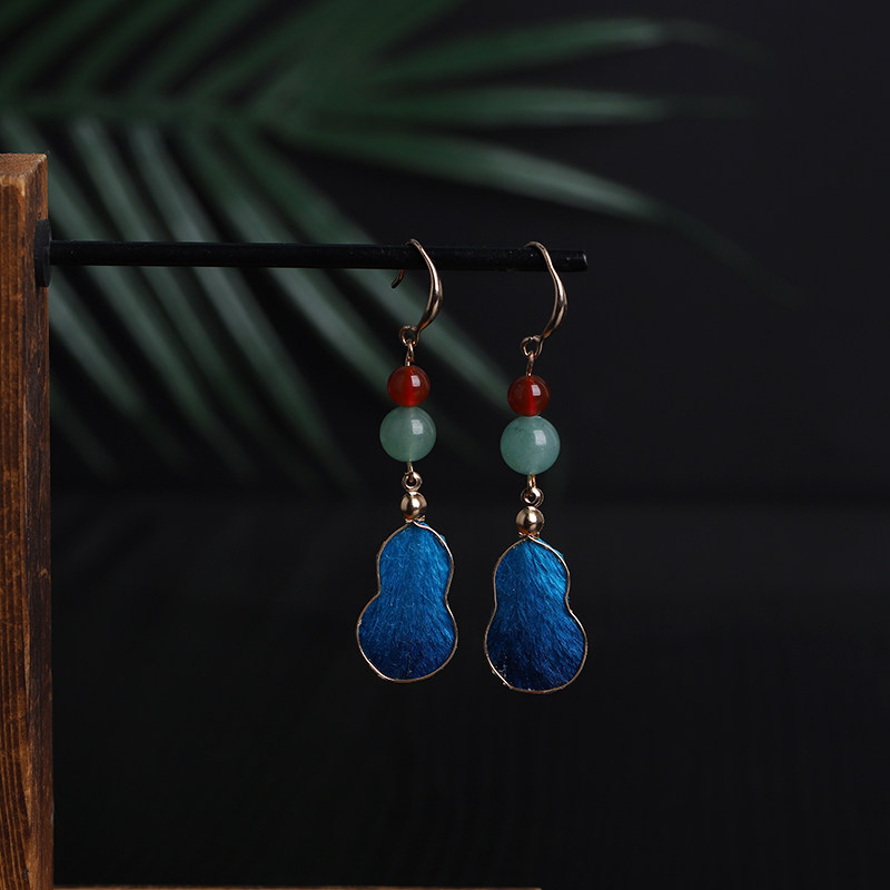 原创纯手工古风非遗绒花耳环葫芦蓝色新中式国风耳钉汉服旗袍耳饰,饰品/流行首饰/时尚饰品新,耳环,淘宝优惠券,粉丝福利购,淘宝优惠卷