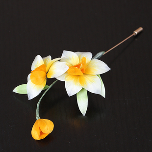 【并蒂水仙】国风新款手工非遗蚕丝绒花发饰配饰新中式水仙花头饰