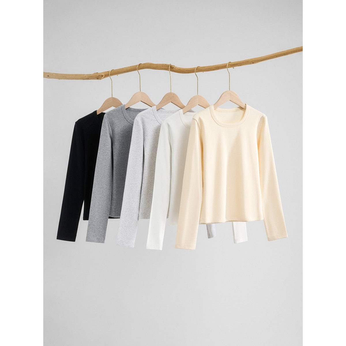 进口U领纯色打底衫女秋冬季240g氨纶纱弹力修身显瘦内搭上衣女长