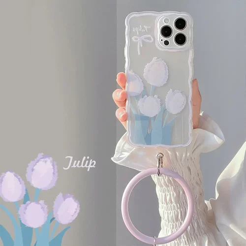紫色郁金香iphone14苹果15手机壳12硅胶环16适用11挂环13promax软
