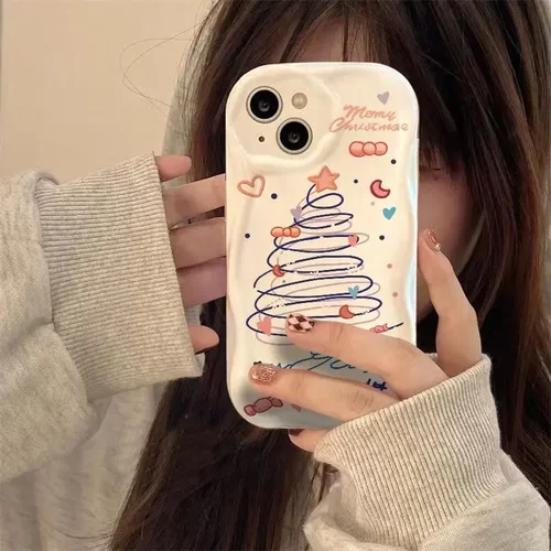涂鸦圣诞树适用于iphone16手机壳15plus苹果14promax欧美13全包12