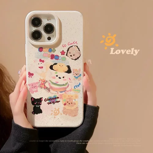 可降解动物适用14ProMax手机壳iPhone13油画卡通涂鸦16苹果15萌系