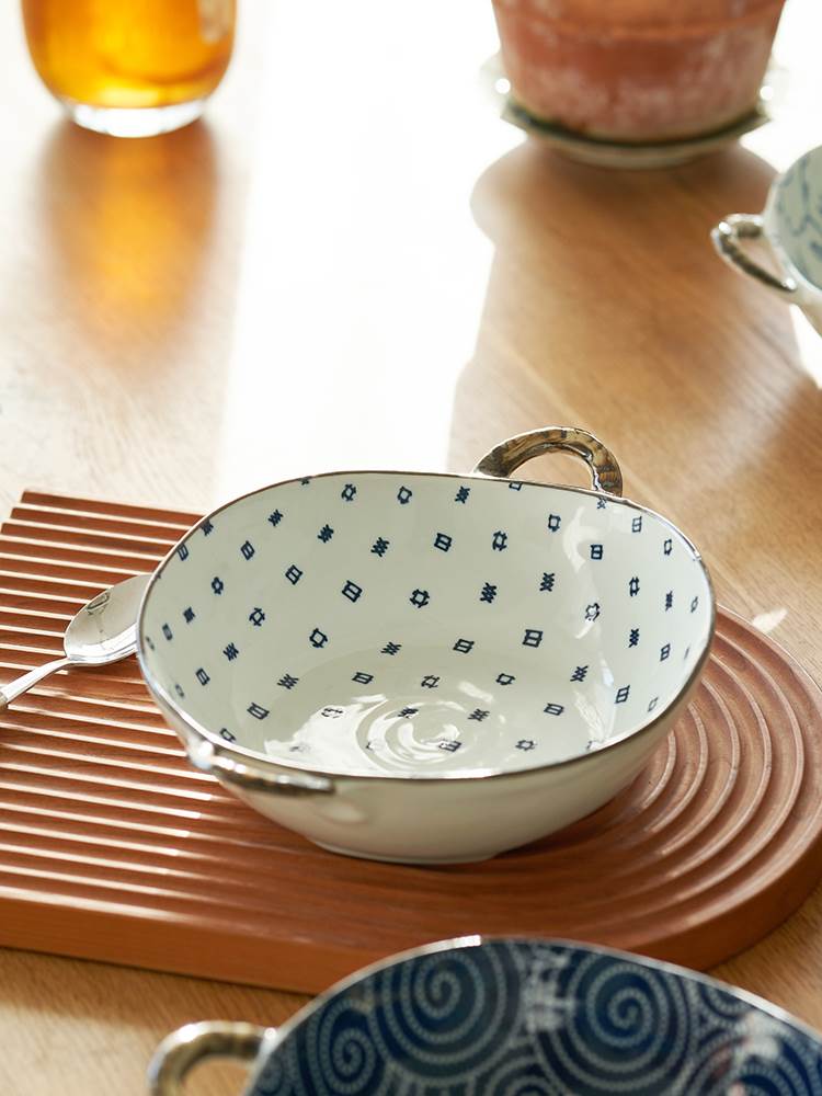 双耳碗带手柄的陶瓷餐具高颜值家用单个面碗汤碗日式吃饭大号