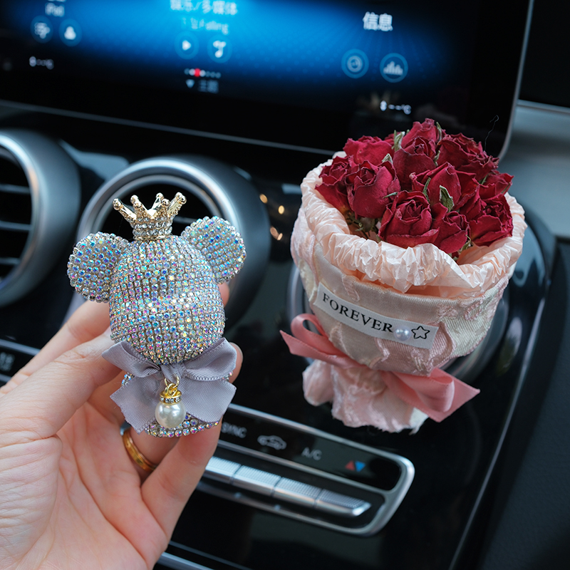 玫瑰花+镶钻熊出风口香薰