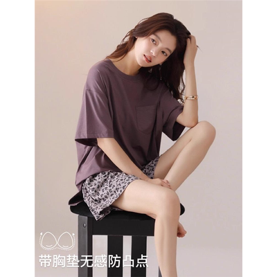 睡衣女款2025新款夏季带胸垫纯棉布料100全棉薄款r舒雅家居服夏天