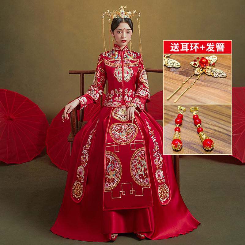 秀禾服2021夏季新款中式婚礼新娘古装嫁衣凤冠霞帔汉服龙凤褂秀