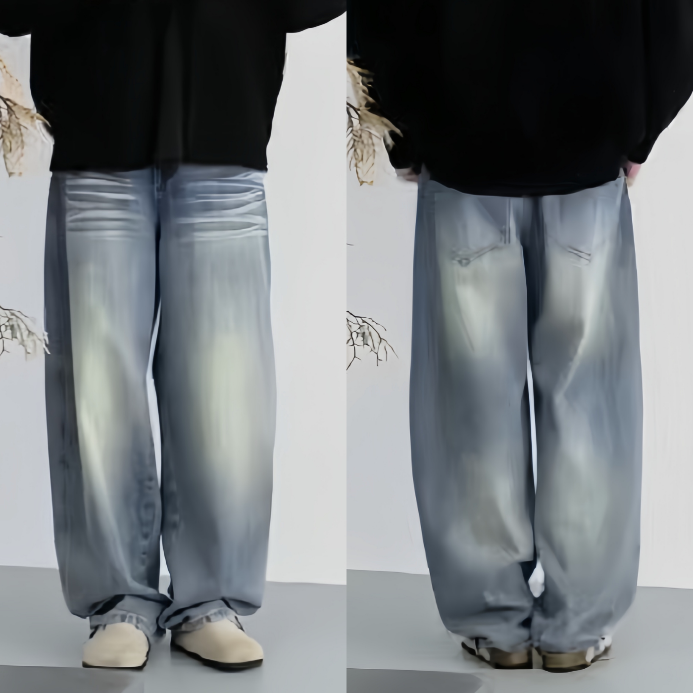 2026春季新款复古水洗直筒牛仔裤男宽松显瘦浅蓝色长裤美式复古风