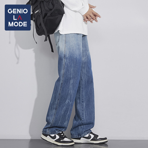 森马集团GENIOLAMODE男生牛仔长裤美式潮流渐变秋季新款休闲裤男