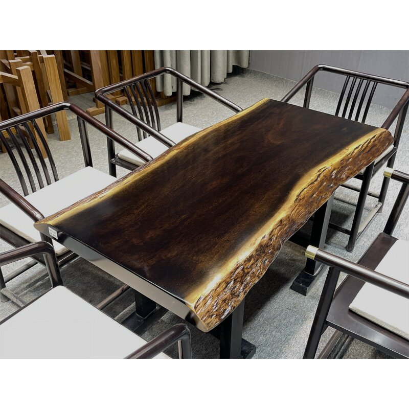 黑金檀实木大板台茶桌黑檀原木茶台茶几新中式餐桌整板红木办公桌