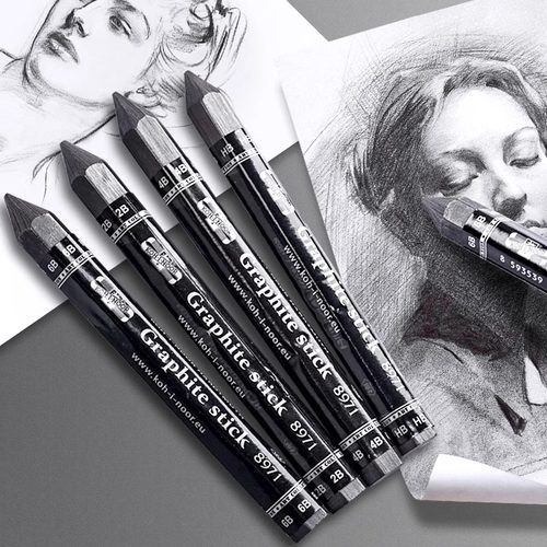 酷喜乐石墨棒碳条铅笔无木全铅6b速写素描绘画写生2b实心炭4b超粗hb炭笔初学者学生专业美术粗芯全芯碳棒