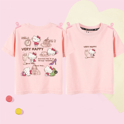 HelloKitty凯蒂猫粉色女童短袖t恤母女装纯棉2026新款夏天衣服潮
