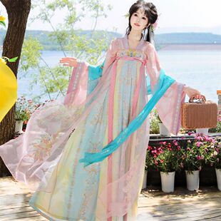 原创新款春夏款粉色幻彩刺绣齐胸裙晕染交领衫唐制汉服女妆造长款