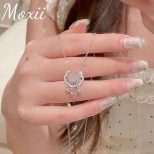 足银正品S999纯银平安锁项链女轻奢小众白玉髓锁骨链闺蜜女友礼物