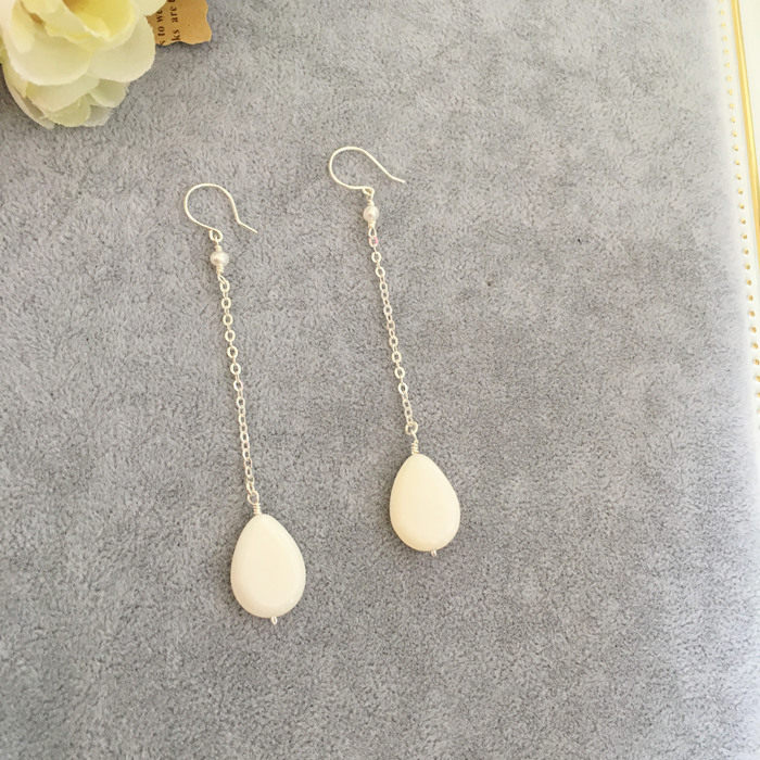 手工999纯银足银耳钩防过敏贝壳白色水滴长耳线耳环甜美气质淑女