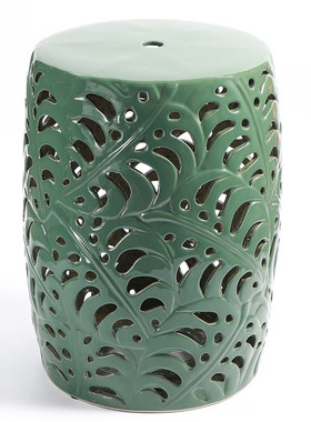 中式网红绿色树叶陶瓷鼓凳陶瓷坐墩换鞋凳瓷凳子样品房阳台摆